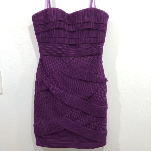 Like new BCBGMaxAzria cocktail dress strapless dress purple mini dress - Picture 2 of 10